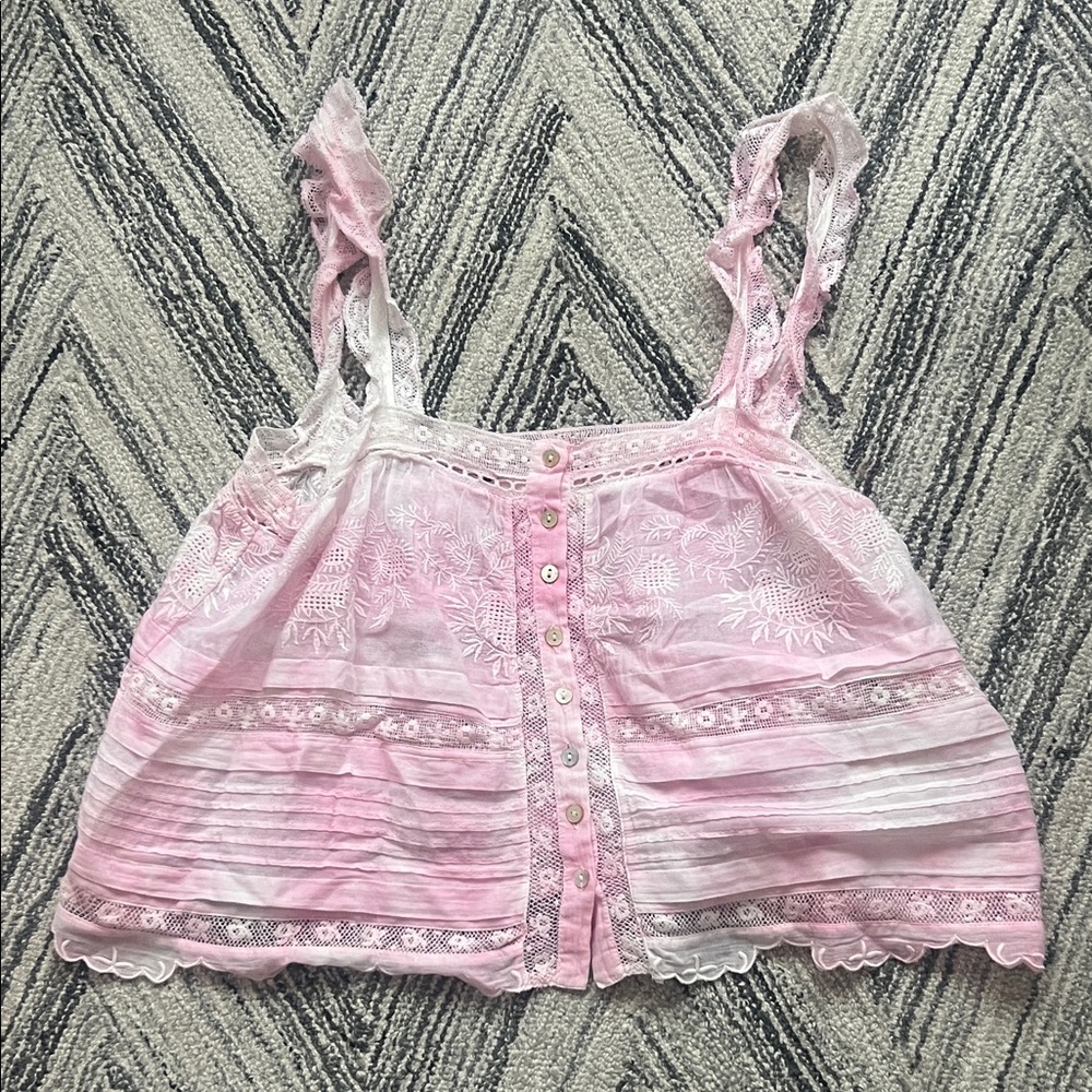 LoveShackFancy Pale Pink Lace-Embroidered Tank Size Small